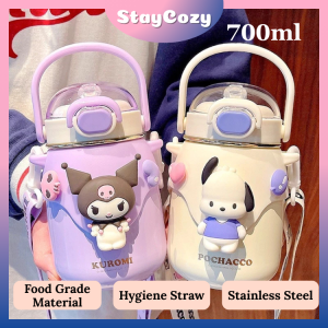 700ML Large Capacity Thermos Cup SUS 316 Cute Cartoon Water Cup Children Convenient Strap Water Bottle Cooler Cup