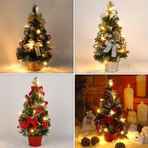 Mini Christmas Tree Artificial Pine Tree With Led Lights Tabletop Decor Diy Ornament Home Party Gift