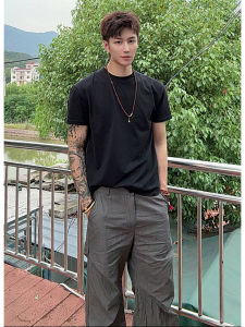 ZHUOCAN | Raglan Sleeve Tapered Cuff Small Collar Short Sleeve Mens T-Shirt