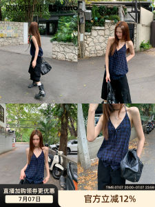 Summer Holiday Neck-hanging Plaid Floral Crop Top