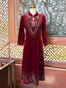 Large Size Moms Clothing Wedding Suit Cheongsam Womens Spring and Autumn Clothing New Wedding Mother-in-Law Classy Velvet Dress