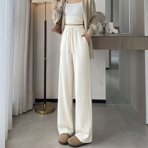 Dark Gray Chenille Loose Pants Female Fall and Winter 2024 New Arrival Fleece-lined Thickened Drooping Slimming Casual Straight Trousers