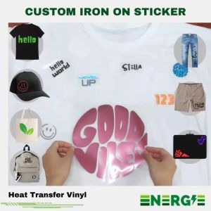 ENERGIE Iron On Glitter Sticker Custom Sticker Baju Stiker Baju Iron Heat Transfer Vinyl Iron On Name Tag Custom Baju