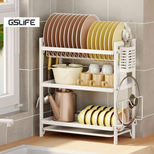 GSlife 2/3-Tier Carbon SteelDish Drainer Rack Kitchen Organizer Dish Draining Rack
