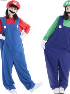 Halloween Role-play Party Costume Overalls Mary Bros Childrens Day Stage Parent-Child Performance Straight Hair Suit