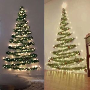 2M Christmas Green Cane Ribbons Garland with LED Lights DIY Xmas Tree Ornaments Christmas Rattan Wreath Home Party Decoration