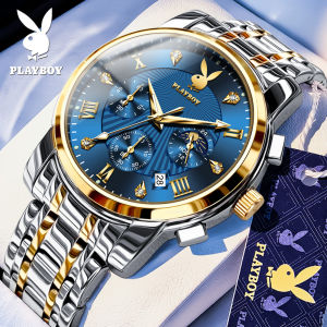 PLAYBOY นาฬิกาเพลย์บอยสำหรับผู้ชาย2025กันน้ำนาฬิกาควอทซ์สแตนเลสเรืองแสงนาฬิกาธุรกิจแฟชั่นสินค้าที่มีคุณภาพ