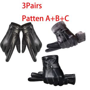 WRELS | 1/2/3Pairs Winter Leather Gloves Warm Cold Resistant Cycling Full Finger Gloves Touch Screen Motorcycle Windproof Riding Gloves