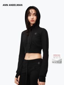 ANN ANDELMAN | Black Short High-Waist Hooded Zipper Jacket