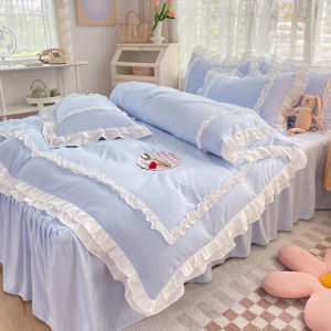 ชุดผ้าคลุมเตียงสไตล์เจ้าหญิงพร้อมกระโปรง 4 ชิ้น ผ้าฝ้ายโพลีเอสเตอร์ อบอุ่นและเก็บความร้อนได้ดี ชุดนอนฤดูใบไม้ร่วงและฤดูหนาว