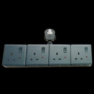 Heavy Duty Matte Black 4 Gang T-Adaptor Wall Extension Plug Wire Socket