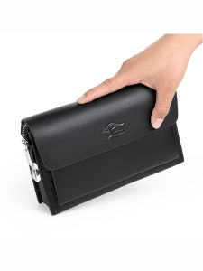 2024 New Mens Leather Handbag Casual Business Wallet with Wrist Strap Lock Cowhide Fashion Handheld Bag Polyester Lining