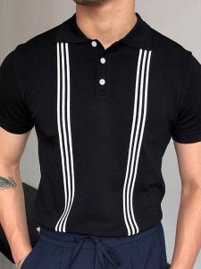 Áo Thun Nam Mùa Hè Mỏng Sọc Thường Ngày Cổ Polo Tay Ngắn Ôm Vừa Vặn Thời Trang Cotton Polyester Phong Cách Mỹ