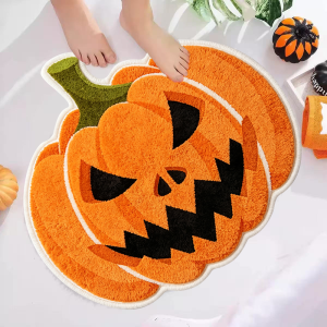 VIKAMA 3D Pumpkin Face Halloween Irregular Doormat Fluffy Non Slip Bathroom Front Porch Holiday Decor Floor Mat