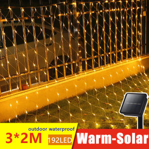 Solar Powered Net String Lights Outdoor Christmas Net Light 9.8 x 6.6ft Mesh Tree Fairy Light Garden Twinkle Lights for Lawn Fence Indoor Decor(White)