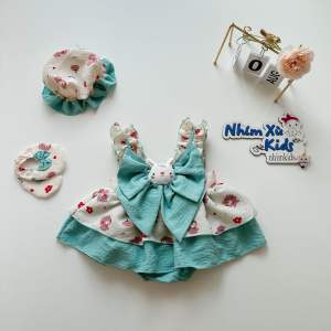 (3-12kg) Body Váy Lolita Xanh NHÍM XÙ KIDS Cho Bé Gái Sơ Sinh Đầy Tháng Thôi Nôi B104