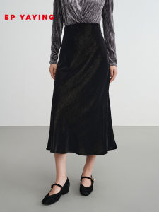 EP YAYING Blue Label Series Vintage Velvet Wrap around Mini Skirt Autumn Winter New Style 3203B Elegant City Commute Formal Event