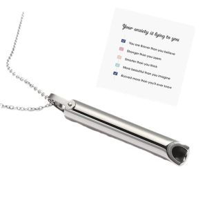 Stainless Steel Whistle Necklace for Anxiety Relief Anti Vaping Mindfulness Tool Quit Smoking Stress Reduction Breathing Aid