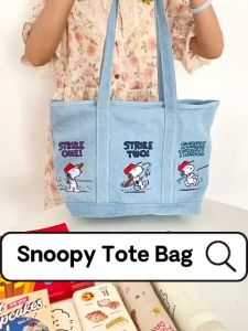 [Ready Stock] Ins Style Korea Cute Snoopy Cartoon Aesthetic Portable Shoulder Tote Bag Large Capacity Crossbody Adjustable Strap Sling Bag Handbag Simple Retro Casual Durable Cheap Students Kids Girls Adults Women School Tuition College Shopping Office