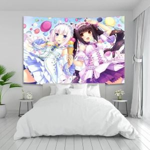 VIKAMA Nekopara Anime Tấm Thảm Chocola Vani Dễ Thương Catgirls Treo Tường Cho Phòng Ngủ Ký Túc Xá Trang Trí Phòng Khách Thẩm Mỹ Polyester