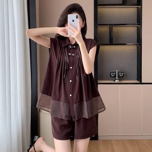 plus Size Floral Embroidery Retro Buttoned Chinese Style Shirt And Shorts Set Summer Fashionable Ensemble for Plump Sisters