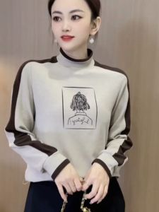 เสื้อเชิ้ตคอสูงครึ่งตัวสำหรับผู้หญิง ทรงเข้ารูป แขนยาว ปกติ ฤดูใบไม้ผลิ 2025 เสื้อเชิ้ตคอวีแบบมีฮู้ดสำหรับผู้หญิง ฤดูใบไม้ผลิ