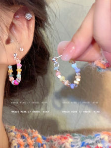 Colorful Beaded Silver Dangle Earrings Womens Fashion Jewelry Unique Small Batch Fresh out New 2025 Korean Style Earrings