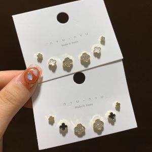 S925 Silver Needle Four Leaf Earrings Womens Fashion Jewelry Three Pairs Set Weekly Combination Korean Style Ear Jewelry