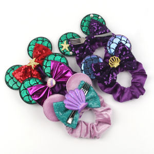2025Disney Mouse Ears Velvet Hair Scrunchies For Girls 4"Bows Headband Women Ponytail Elastic Hairband DIY Hair Accessories Gift