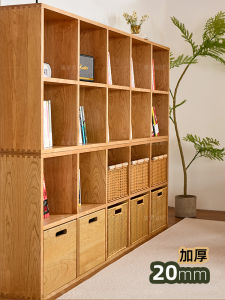 ตู้หนังสือไม้เนื้อแข็งสไตล์นอร์ดิก สีขาว ไม้เทียมช่องเก็บของแบบญี่ปุ่น ตู้หนังสือพื้นในห้องนั่งเล่น ตู้หนังสือแบบตั้ง ตู้หนังสือแบบตั้ง