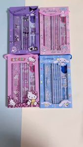 พร้อมส่ง💕 ชุดเครื่องเขียน 8in1 ลายการ์ตูน (ดินสอไม้ + ยางลบ + กบเหลา + ไม้บรรทัด + ฝา)