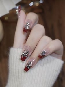 Fujia Qianjin New Year Red Manicure Handmade Finished Product Nail Shaped Piece Fancy White Detachable Wearable Nail