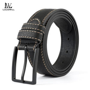 LouisWill เข็มขัดลำลองธุรกิจผู้ชายแฟชั่นเข็มขัดสายคาดเอวหนังวัว120ซม. นิ่มสองชั้นเข็มขัดกางเกงกีฬาวัยรุ่นเข็มขัดทนทานเรียบง่าย