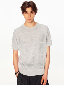 MADWITCH | Round Neck Textured Knit Linen Blend T-Shirt