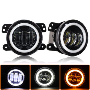 4 inch Fog Lights Car LED Front Bumper Fog Light For Jp Wrangler JK TJ Off-Road With White Halo Ring DRL Angel Eyes Lamp