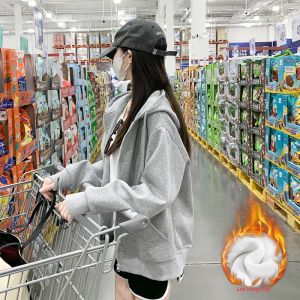 YAYANGREN | Áo Khoác Hoodie Màu Xám Phong Cách Hàn Quốc Dành Cho Người Gầy