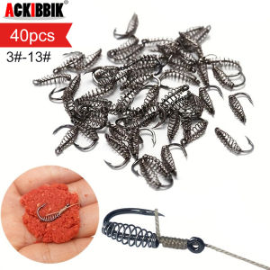 Ackibbik 40pcs/set Carp Fish Hooks with Spring Cage Carp Fishing Hook Freshwater Barbed Single Explosion Spring Fishooks