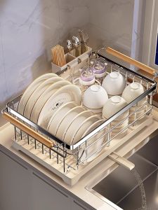Thickened Kitchen Storage Rack 304 Stainless Steel Dish Drainer Multi-Function Bowl Plate Storage Shelf No Drilling Required