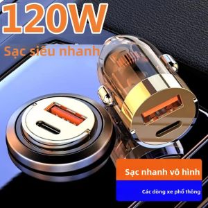 Sạc Ô Tô USB+Type C 120W PD20W Mini Có Vòng Kéo Dành Cho iPhone 16/15 Samsung Huawei Xiaomi - Sạc Ô Tô Điện Thoại Di Động