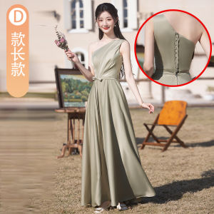 Váy Dài Bridesmaid Sang Trọng Đơn Giản Tôn Dáng Vải Satin Xanh Lá