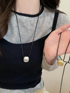 Matte Black Rope Necklace Korean Style Drawstring Long Sweater Chain Square Fashionable Versatile Hoodie Accessory for Women