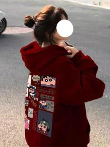 Autumn Winter Hooded Oversize Fleece Womens Sweatshirt American Retro Style Long Sleeve Print Top Korean Version Loose Fit