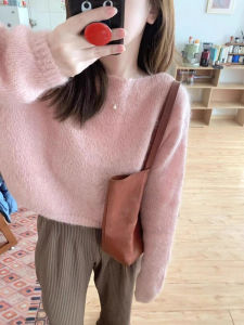 CHOEFULYN | Sweet and Gentle Pink Round Neck Knit Sweater for Women