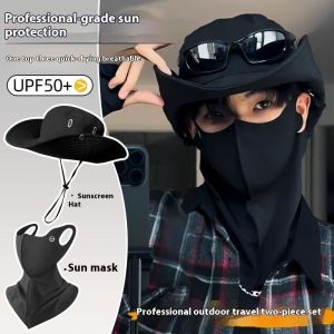Janesame丨 UPF50+ Sun Protection Hat and Face Mask Set for Outdoor Activities - Wide Brim Quick-Dry Breathable