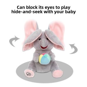 Baby Elephant Toy Hide And Seek Head Lifting Training Toys for Infants 0-6 Months Old Soothing Dolls with Three Ear Flaps