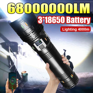 68000000LM Super Powerful LED Flashlights 15000mah Built-in Battery Rechargeable Torch Zoom 4km Strong Light Tactical Flashlight