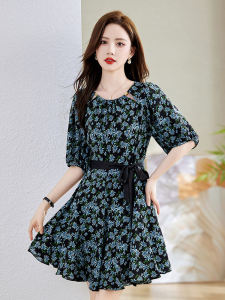 Floral Print Slimming Waist Dress Womens Summer New Style Casual Bubble Sleeve Short Dress High Waist Floral Skirt Dress