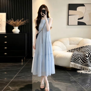 SUSIEYUAN | Đầm Mùa Hè Không Tay Màu Xanh Pháp