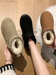 Thickened Warm Mini Snow Boots for Women Sifu Bird Winter Style Pure Color Flat Heel Rubber Sole Pure Cotton Lining
