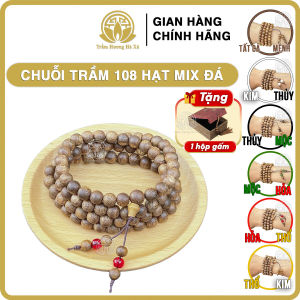 Vòng đeo tay chuỗi tràng 108 hạt Trầm Hương Hà Xá râu đá màu dành cho cặp đôi nam nữ